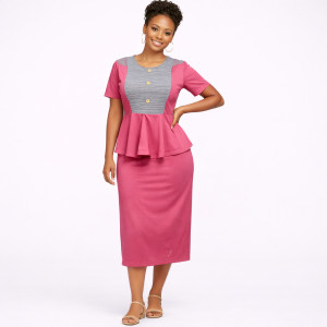 Women Short Sleeve Peplum Detail Midi Dress